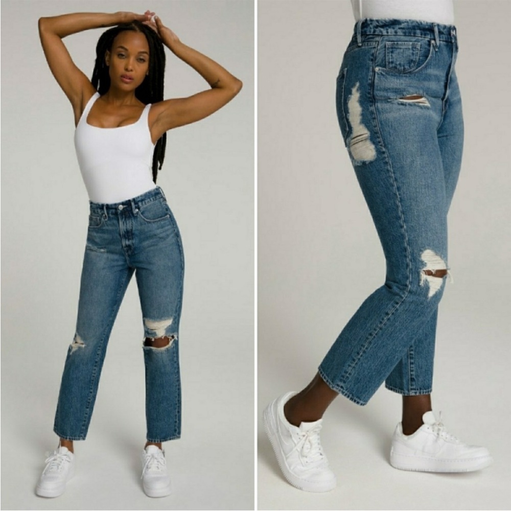 Good American Good Vintage Distressed Straight Leg Jean NWT Size 6/28